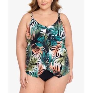 Swim Solutions PALM DELIGHT Plus Size Handkerchief One-Piece Swimsuit US 16W